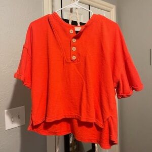 Bright button down top